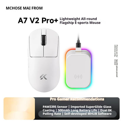 Bezdrôtová myš MCHOSE A7 V2 Ultra+ Tri-Mode Lightweight Paw3950 Ti 42000dpi 500mah pre PC, e-šport a notebook – herná myš a príslušenstvo