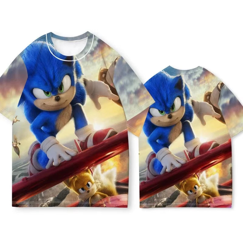 2026 Summer Hotsale 3D Printed Sonic & Tails Action Scene T-Shirt Unisex Adults Kids Adventure Style Casual Short Sleeve Tops