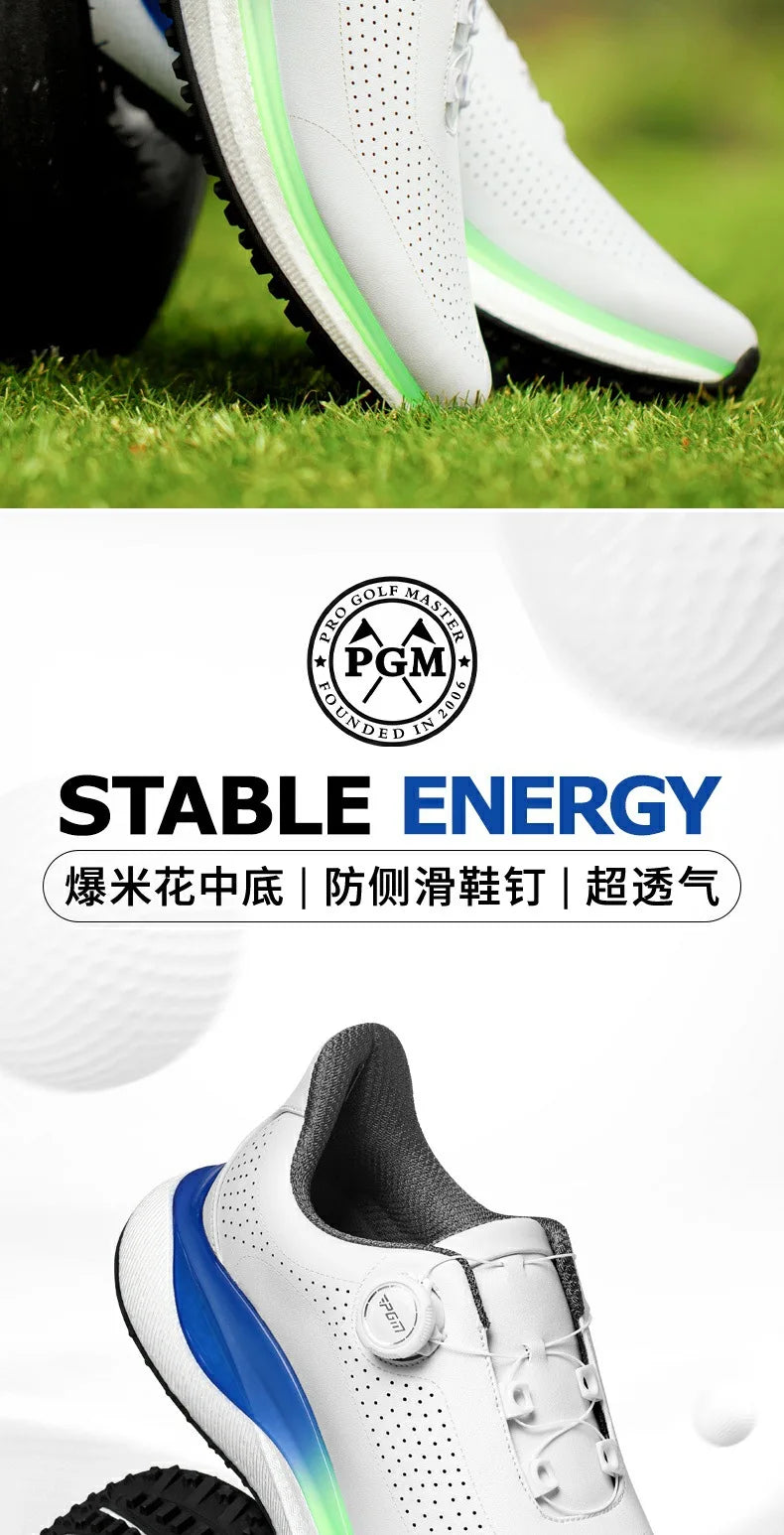 PGM Golf Men’s Sports Sneakers Super Soft Popcorn Midsole Knob Lace Anti-Slip Breathable Golf Shoes