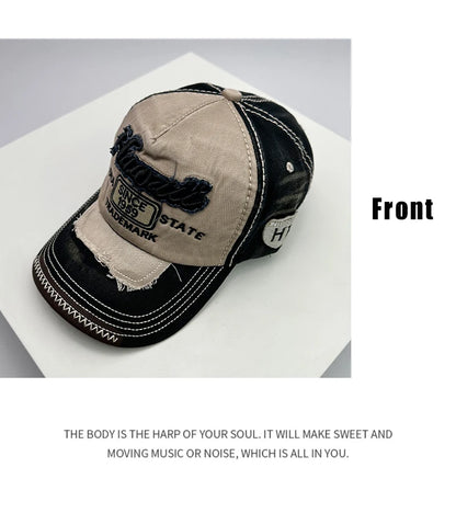 Koreanische Vintage-Waschung Baseballcaps für Herren und Damen aus Baumwolle, Snapback-Caps mit Stickerei, neue vielseitige Mode-Lettering-Freizeitcaps im Distressed-Look