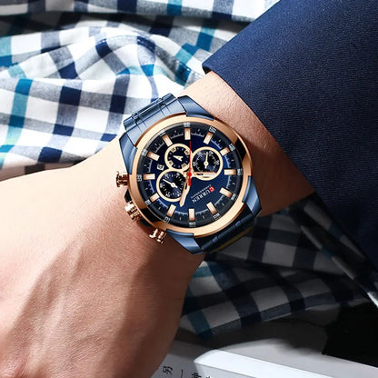 CURREN men’s chronograph watch, large 48 mm dial, stainless steel bracelet, three sub-dials, quartz sports wristwatch, luxurious style
