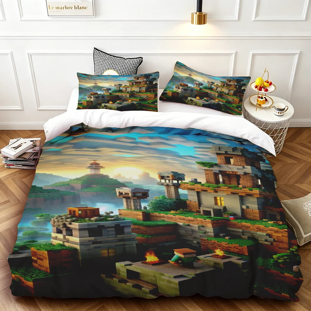 Cartoon Duvet Cover Set Minecraft Quilt Cover Bedding Set Soft and Comfortable for Bedroom Dormitory Best Gifts