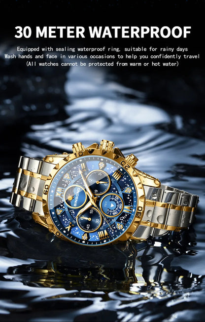 2026 Herrenuhr – leichter Luxus, Business-Stahlarmband, Mondphase, Sternennacht-Design, wasserdicht, modische Quarzuhr für Herren, Geschenk