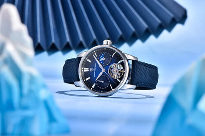 PAGANI DESIGN – Orologio meccanico di lusso da uomo, 41 mm, vetro zaffiro, cinturino in pelle, impermeabile, stile pilota, con tourbillon e fasi lunari