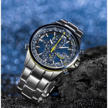 New Men's Ecological Driven Sports Luxury World Chronograph Atomic Chronograph Stainless Steel Blue Dial Christmas Gift