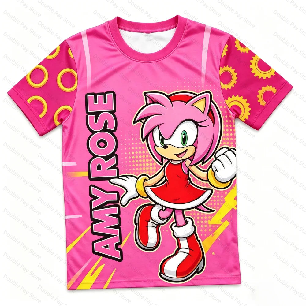 2026 Sonic 3D Print T-Shirt, Kids Cartoon Graphic Short Sleeve Tee, Men's Summer Casual Athletic T-Shirt