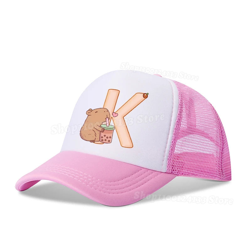 Capybara miela beisbolo kepurė mergaitėms ir moterims su raidėmis A–Z, anime motyvais, skirta lauko veiklai, kasdieniam nešiojimui, apsaugai nuo saulės, vasarai, vaikams ir berniukams, „kawaii“ dovana, populiari