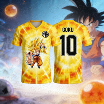 2026 Dragon Ball Super Saiyan Goku Graphic Football Jersey Summer Sports Dry Quickly Men's T-Shirt Kid's Clothing Tee Woman