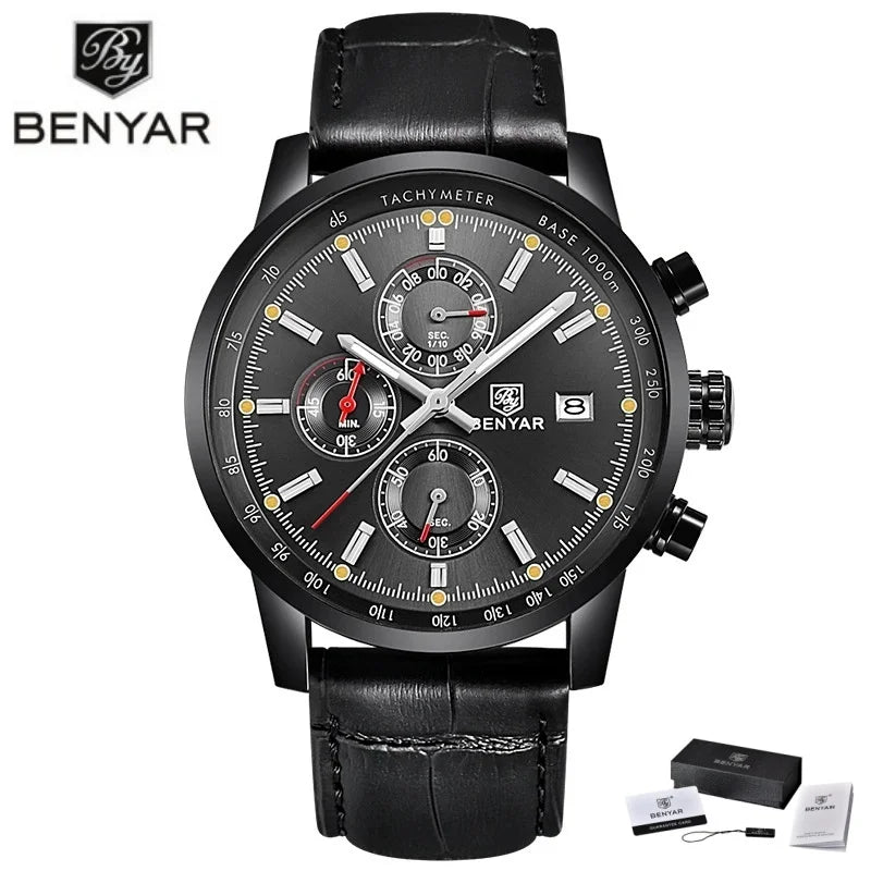 Montre pour homme BENYAR 5102 – Chronographe sportif de luxe à quartz, accessoire de mode d'une grande marque