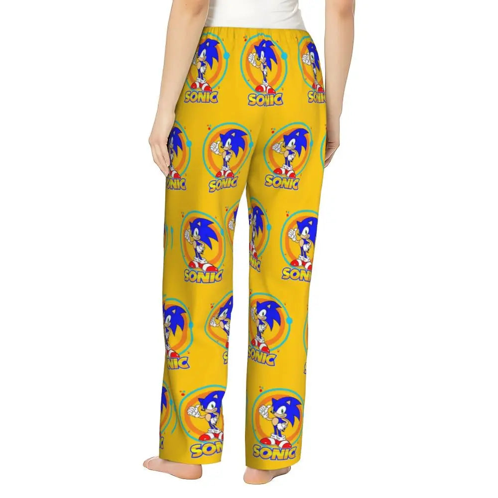 Custom Printed Womens Soniced Pajama Pants Hedgehog Game Sleepwear Sleep Lounge Bottoms with Pockets