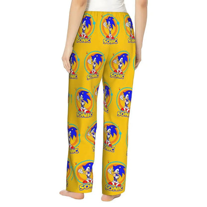 Custom Printed Womens Soniced Pajama Pants Hedgehog Game Sleepwear Sleep Lounge Bottoms with Pockets
