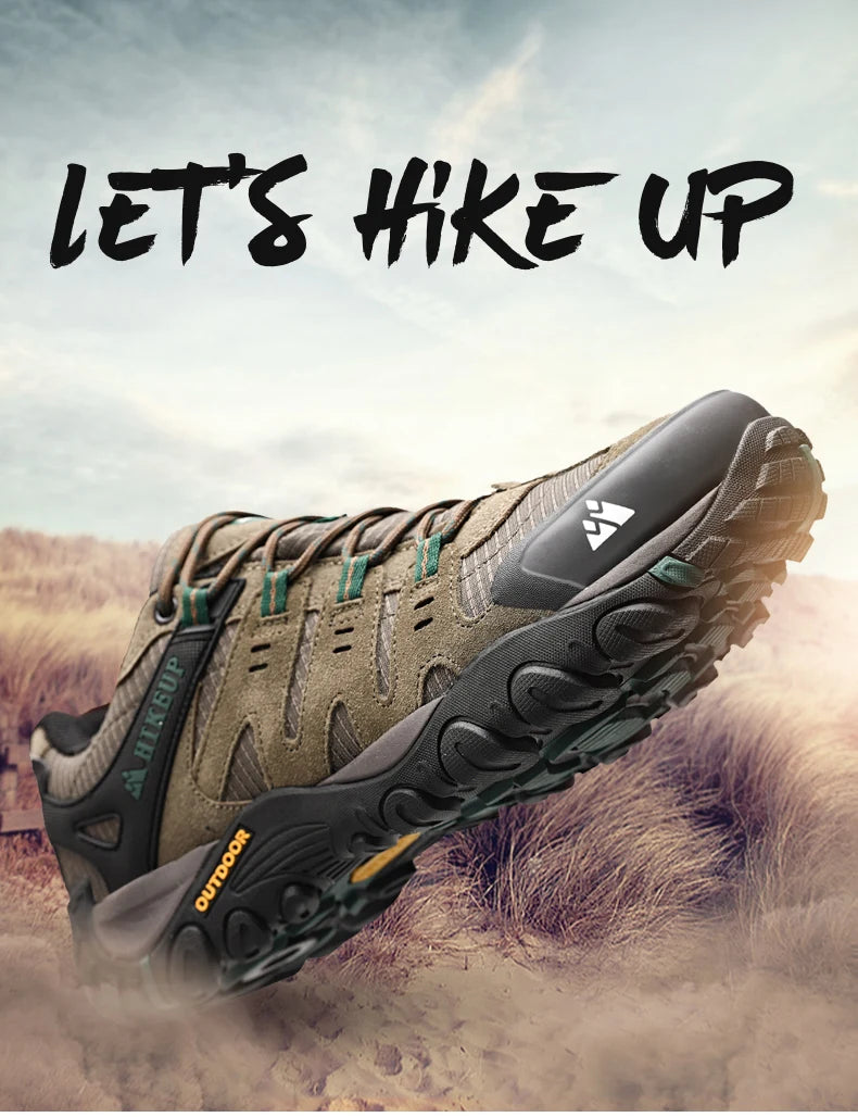 HIKEUP Мъжки туристически обувки от велурена кожа, устойчиви на износване outdoor обувки за трекинг, разходки, лов и тактически маратонки