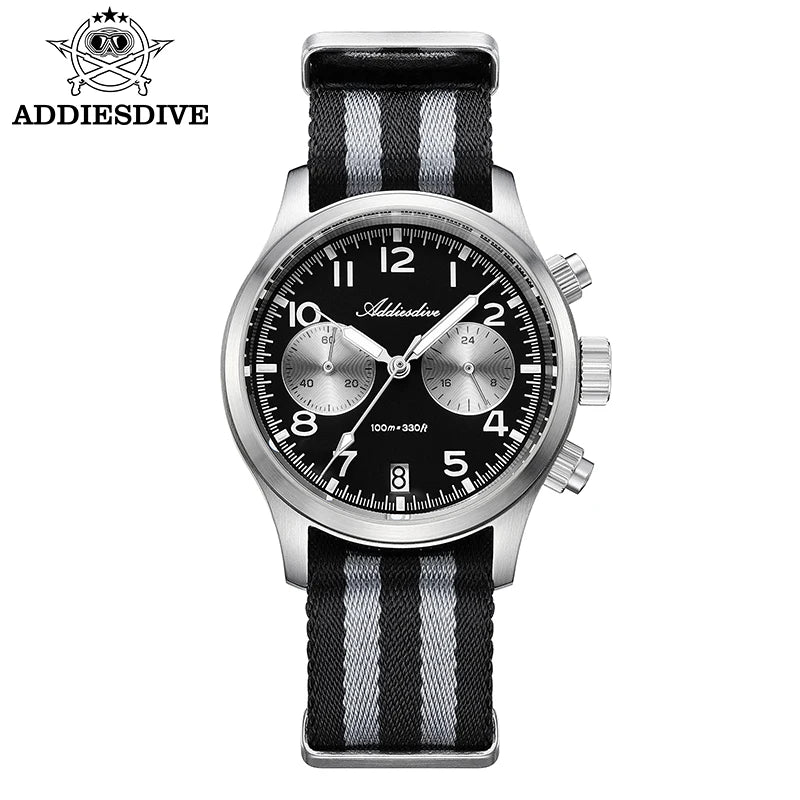 ADDIESDIVE 2025 neue Panda Eye Herrenuhr, Retro-Luxus, VK64 Quarzuhr für Herren, Sport-Chronograph, 100M wasserdicht, leuchtend