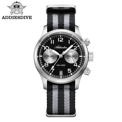 ADDIESDIVE 2025 neue Panda Eye Herrenuhr, Retro-Luxus, VK64 Quarzuhr für Herren, Sport-Chronograph, 100M wasserdicht, leuchtend