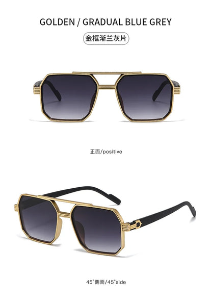 Trendy Women Luxury Polygonal Sunglasses Double Beam Men Metal Sunglass Outdoor Driving Shade Unisex