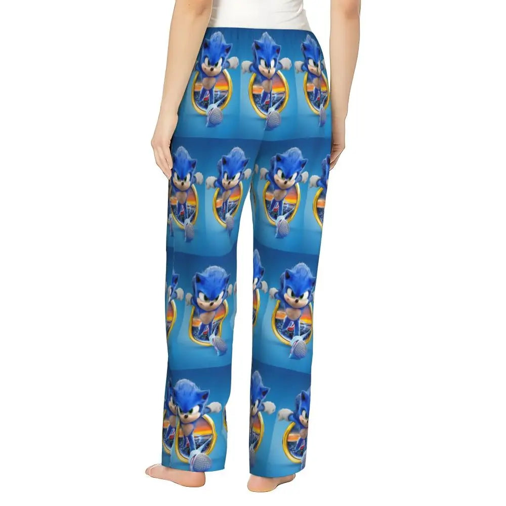 Custom Printed Womens Soniced Pajama Pants Hedgehog Game Sleepwear Sleep Lounge Bottoms with Pockets