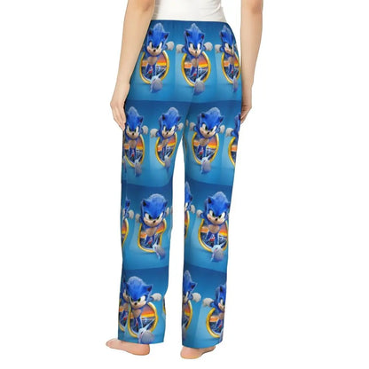 Custom Printed Womens Soniced Pajama Pants Hedgehog Game Sleepwear Sleep Lounge Bottoms with Pockets