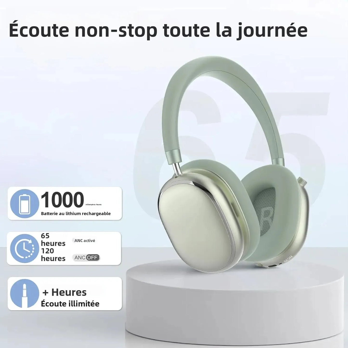 Hybrid Active Noise Cancelling Headphones with Knob Control 65H Playtime Over Ear Headphones Wireless Bluetooth 6.0 Hi-Res Audio