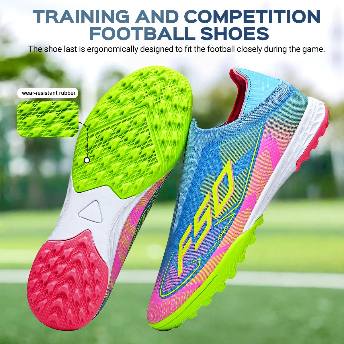 Professional Training TF Soccer Shoes for Men Women Kids PU+Fabric Breathable Wear-Resistant Rubber Sole