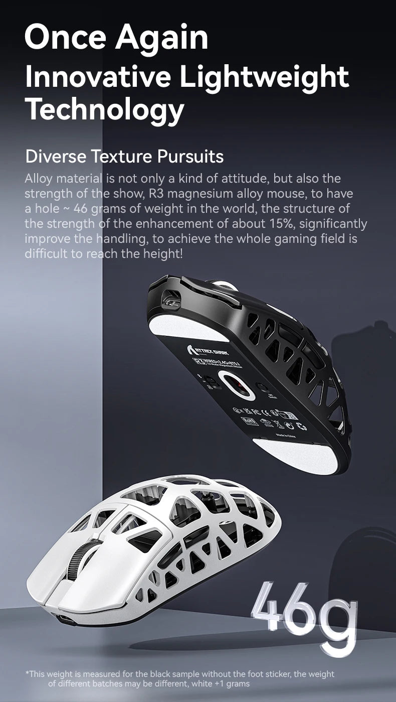 ATTACK SHARK R3 Gaming Mouse Magnesium Alloy Honeycomb,Ultra-Lightweight 8K Hz, PAW3395 Sensor, 26000 DPI, Ergonomic Shel