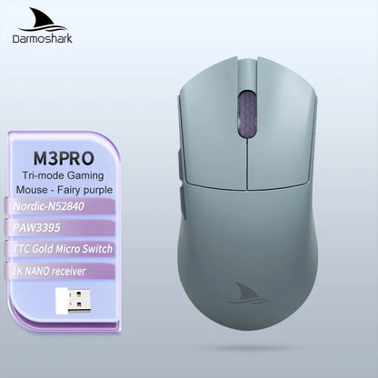 Rato Gaming Darmoshark M3Pro 2.4G BT sem fios Tri-Mode, sensor PAW3395, N52840, 26000DPI, rato com driver macro para mãos grandes e gaming