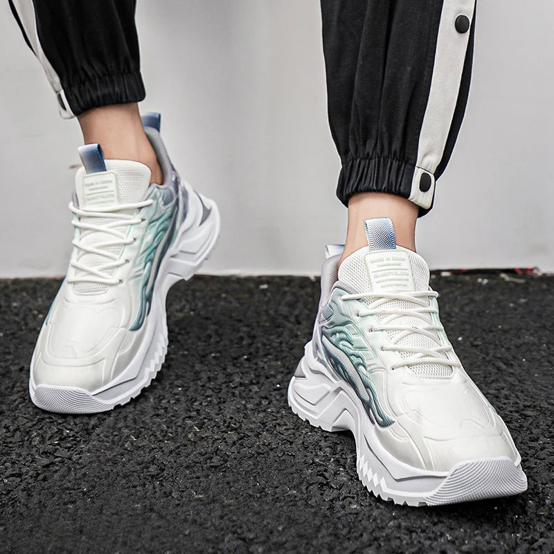 Scarpe sportive da uomo alla moda con lacci, versatili, antiscivolo, con suola spessa, comode scarpe casual da running per adolescenti, da indossare ogni giorno