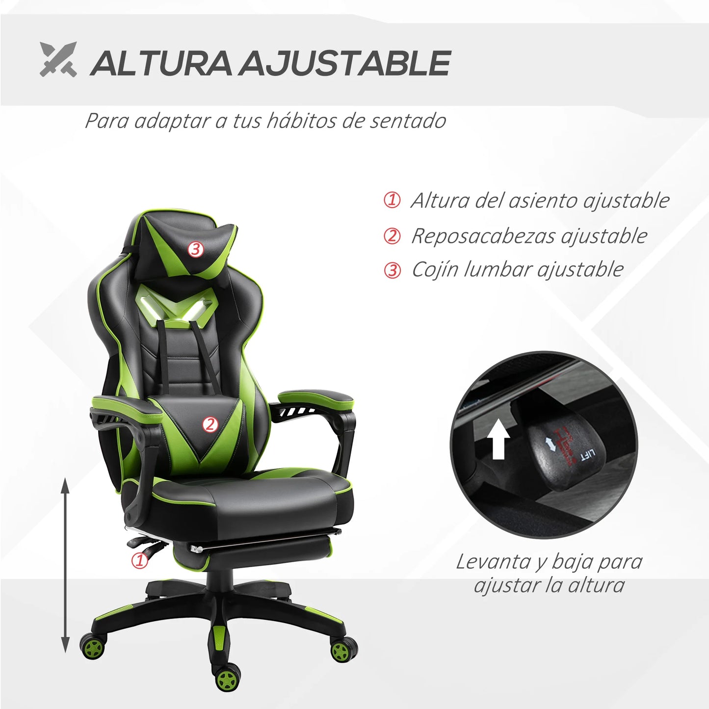 Sedia da gaming ergonomica Vinsetto con schienale reclinabile 65X70X118.5-126.5Cm