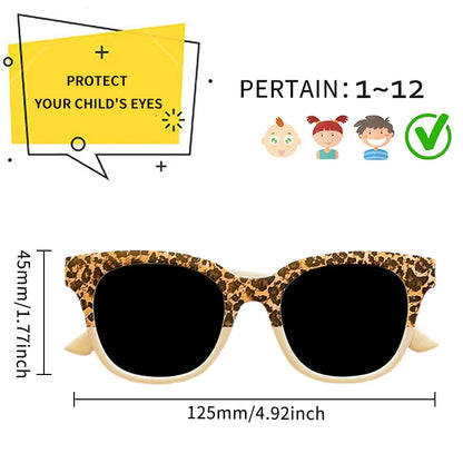 Dětské vintage sluneční brýle s leopardím vzorem, čtvercové, UV400, outdoorové, módní, pro dívky i chlapce, ochranné sluneční brýle pro děti