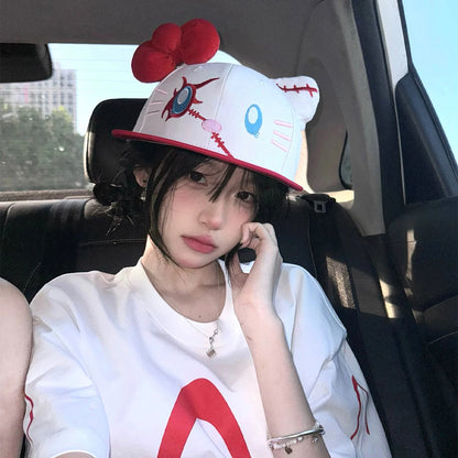 Breathable Cute Sunshade Flat Eave Peaked Caps Versatile ins Fashion Niche New Unisex Funny Kitty Embroidery Bow Baseball Hats