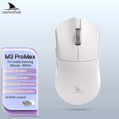 Rato Gaming Darmoshark M3Pro 2.4G BT sem fios Tri-Mode, sensor PAW3395, N52840, 26000DPI, rato com driver macro para mãos grandes e gaming