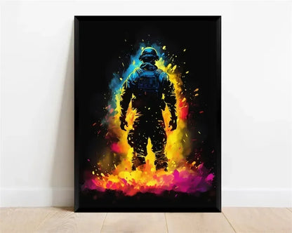 Pop-Neon-Poster mit Videospiel-Charakter, Gamepad, Kopfhörern, Fußball und Basketball – Leinwanddruck, Wandkunst-Dekor für das Gaming-Zimmer