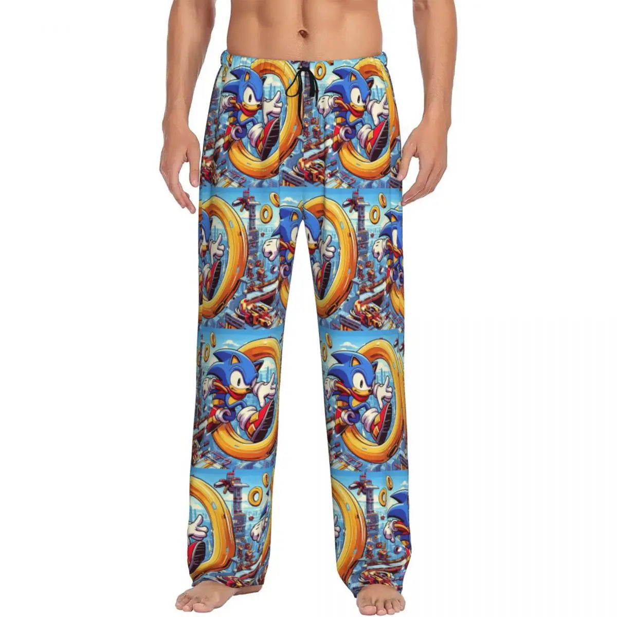 Custom Print Men's Soniced Pajama Pants Hedgehog Game Sleepwear Sleep Lounge Bottoms with Pockets
