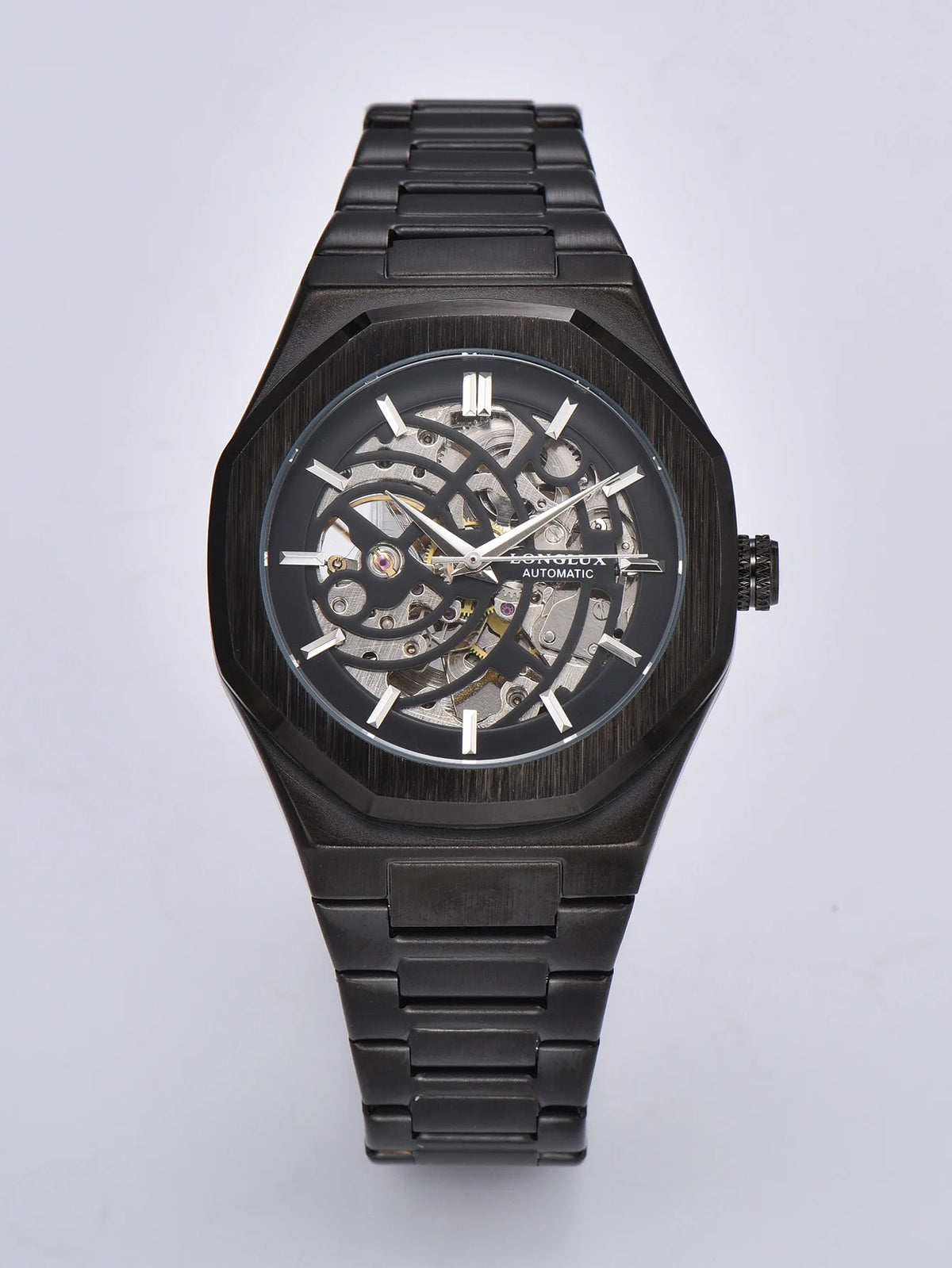 LONGLUX automatic watch business mechanical watches simple skeleton waterproof stainless steel cost effective mens watch gift