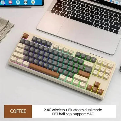 Tastiera M87 wireless Bluetooth dual mode, sensazione meccanica, gaming e ufficio silenziosa, copritasti sferici in PBT, illuminazione arcobaleno