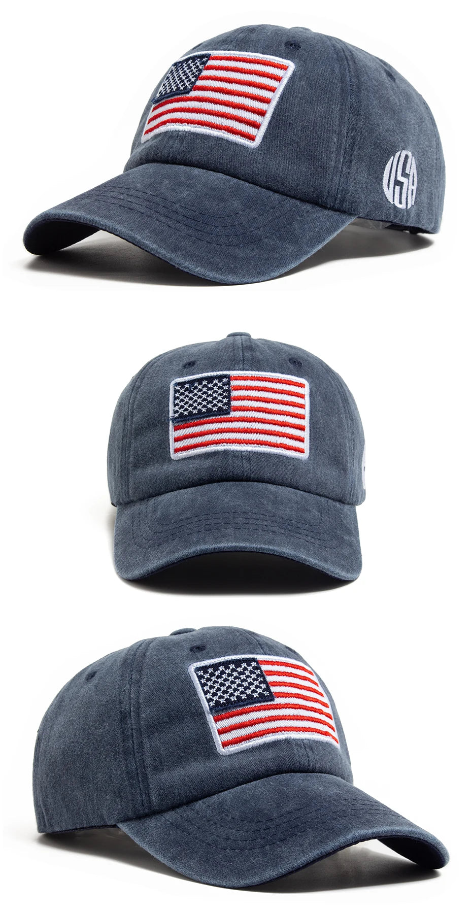 USA Flag Men's Baseball Cap Retro Embroidery Washed Cotton Dad Hats Fashion Women Hip Hop Caps Summer Outdoor Sun Visor Hat