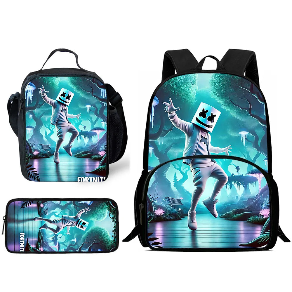 Zaino da scuola per bambini Hot Game con borsa pranzo e astuccio, grande capacità, design F-FortniteS, per ragazzi e ragazze, regalo ideale