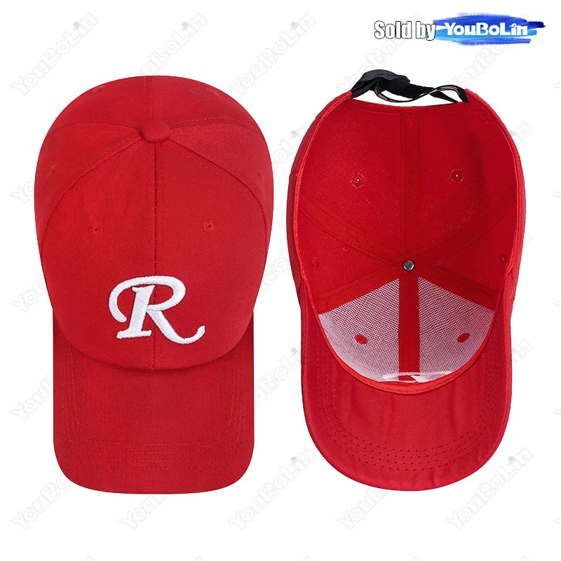 Casquette de baseball à visière rigide ajustable en coton brodé avec ruban en forme de lettre « R », casquette de soleil, casquette de camionneur, casquette hip-hop