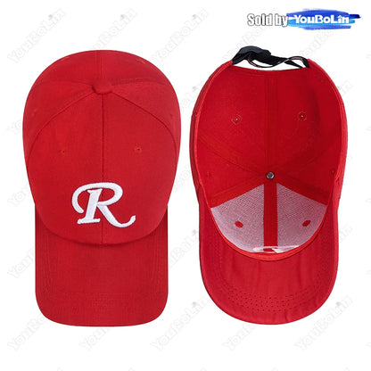 Casquette de baseball à visière rigide ajustable en coton brodé avec ruban en forme de lettre « R », casquette de soleil, casquette de camionneur, casquette hip-hop