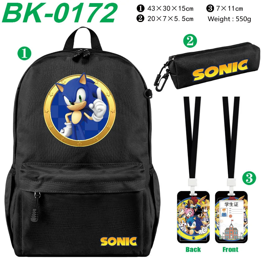 3pcs/set Sonic Anime Student Backpack Double Shoulder Bag Hedgehog Shoulder Bag Shadow Pencil Case Study Set School gift