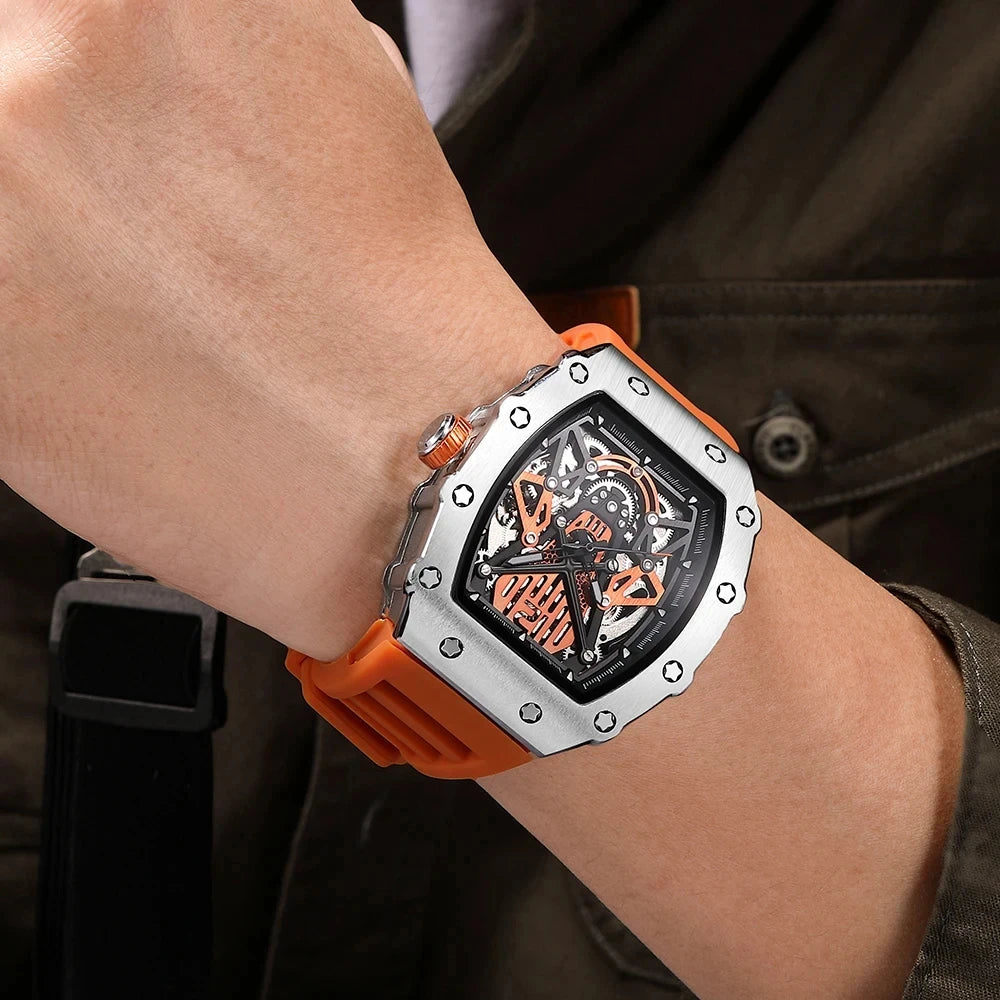 BAOGELA Richard Automatic Mechanical Watch for Men Wrist Watch Luxury Watches with Free Shipping Rubber Strap Reloj Hombre