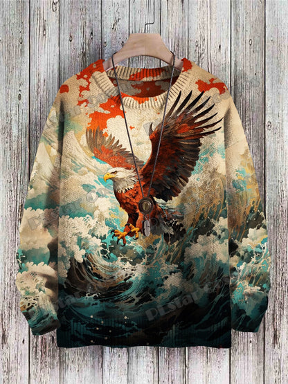 PLstar Cosmos retro pullover med drage- og hjortekunstmønster, 3D-printet strikpullover til mænd, vinter, unisex, casual striktrøje ZZM118