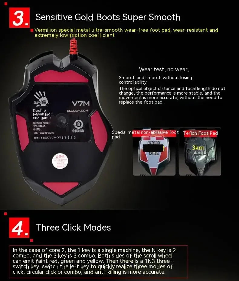 Rato com fios Bloody V7M RGB, leve, design ergonómico, 4000 dpi, para PC, escritório, e-sports e gaming, com programação de macros para CF, LOL e CS