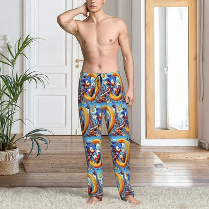 Custom Print Men's Soniced Pajama Pants Hedgehog Game Sleepwear Sleep Lounge Bottoms with Pockets