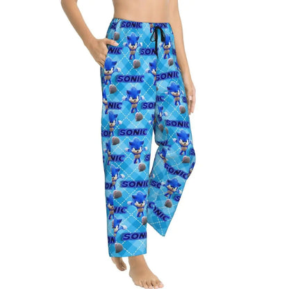 Custom Women Soniced Pajama Pants Printed Hedgehog Game Sleep Sleepwear Bottoms with Pockets