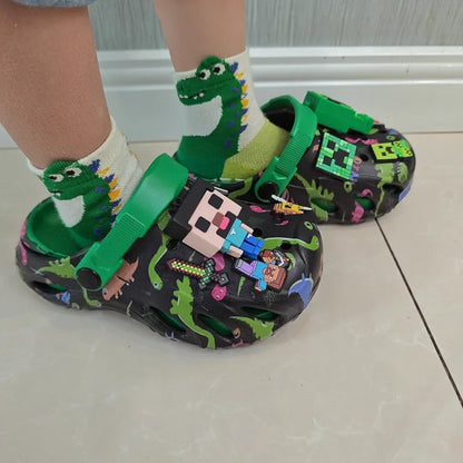 Minecrafts Clogs Non Slip Closed Toe Sandals Adjustable Strap Classic Dinosaur Printed For Beach Outdoor Walking Daily Leisure