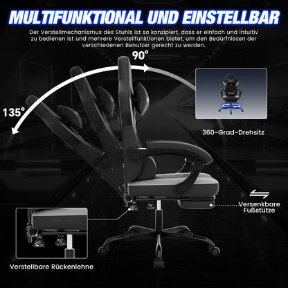 Silla gaming con reposapiés, silla gamer ergonómica con cojín lumbar y reposacabezas, silla gaming ajustable en altura para ordenador