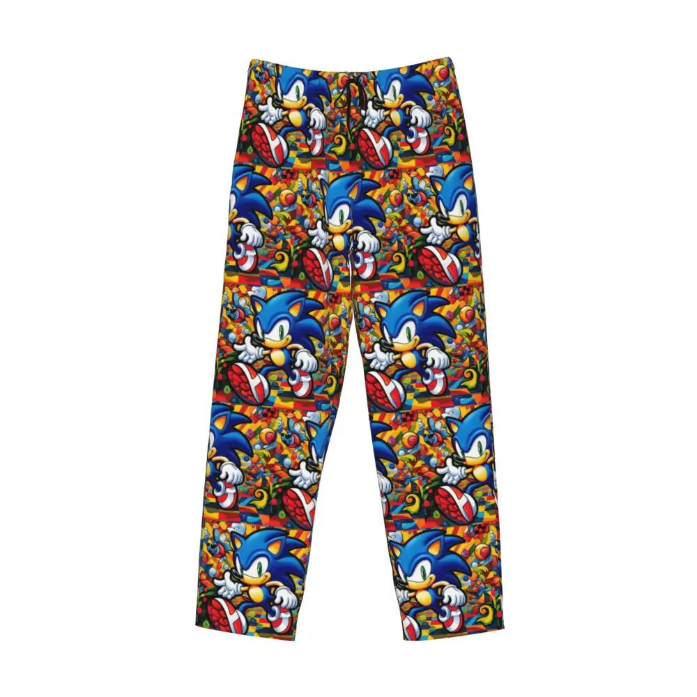 Custom Print Men's Soniced Pajama Pants Hedgehog Game Sleepwear Sleep Lounge Bottoms with Pockets