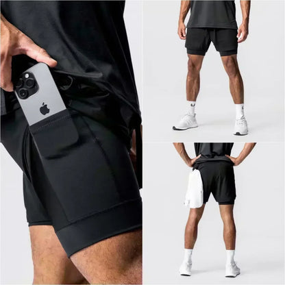 2026 Men's Shorts Double Layer 2-in-1 Dragon Ball Z Anime Graphic Print Streetwear Casual Summer Elastic Fitness Sports Pants