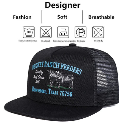 Unisex WHISKEY RANCH FEEDERS Embroidery Hip-hop Net Hats Spring Summer Outdoor Adjustable Casual Baseball Caps Sunscreen Hat Cap
