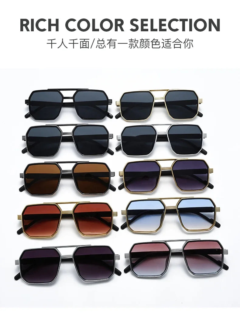 Trendy Women Luxury Polygonal Sunglasses Double Beam Men Metal Sunglass Outdoor Driving Shade Unisex
